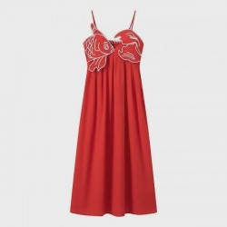 Versatile Summer Dress With V-Neck Embroidered Satin