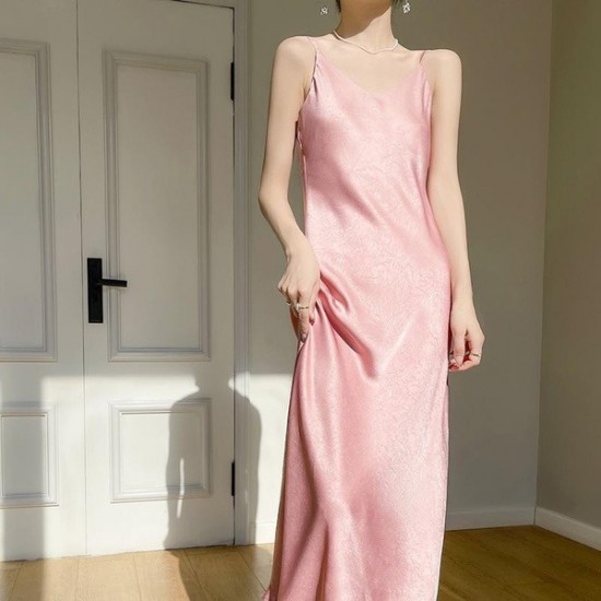 Versatile Satin Ruched V-Neck Slip Dress With