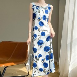 Classic Floral Print Satin Slip Dress With
