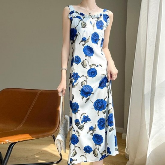 Classic Floral Print Satin Slip Dress With