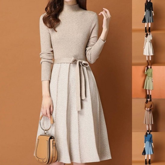 Relaxed Striped A-Line Sweater Dress